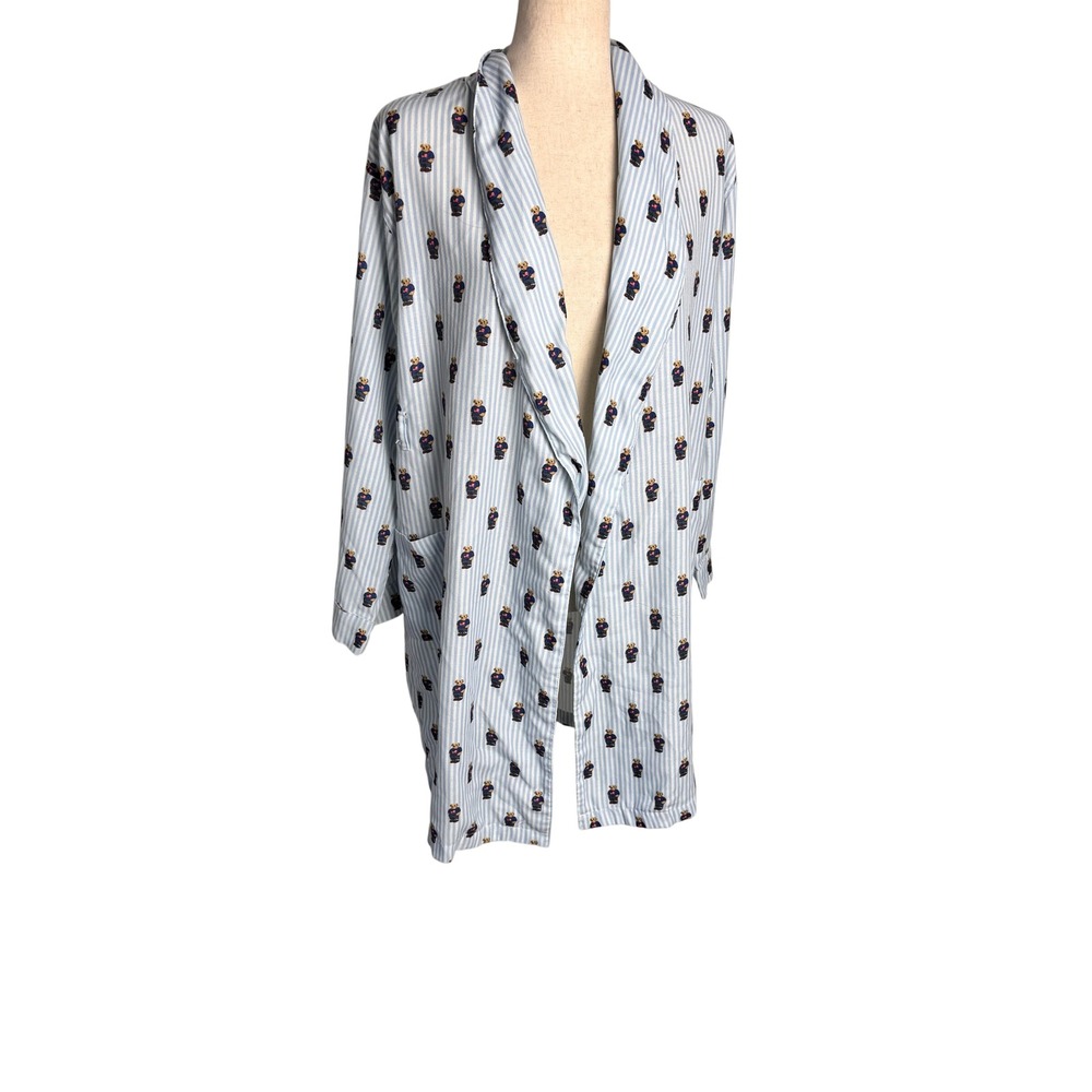 Polo Ralph Lauren Polo Bear Stripe Robe Blue White Print Women's L‎
